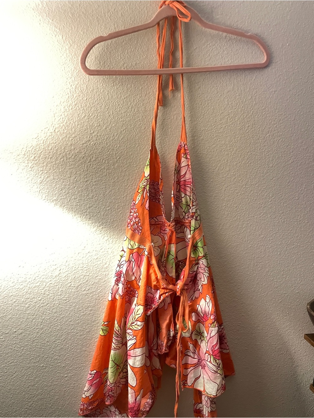 100% Cotton Backless Floral Dress in Bright Orange
